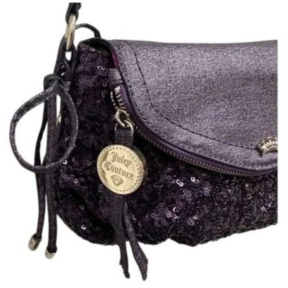 Juicy Couture Sequined Crossbody Handbag Gorgeous Purple Denim Look - Picture 13 of 13